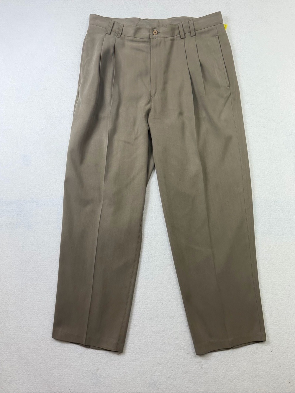 Caribbean Pants Mens 36x30 Beige 100% Silk High Rise Relax Fit Pleated Front
